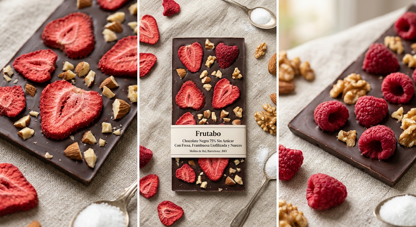 Tableta de chocolate negro con fresas liofilizadas Frutabo