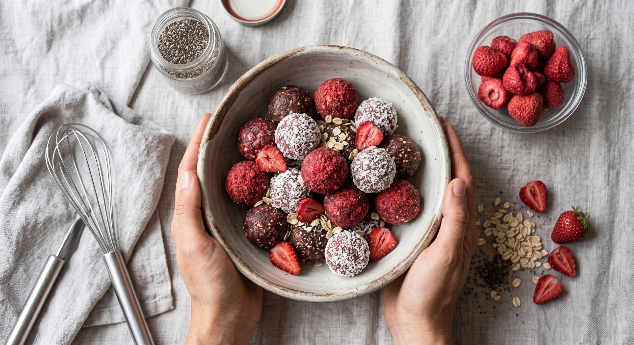 Detalle de bolitas energéticas comiendo en familia