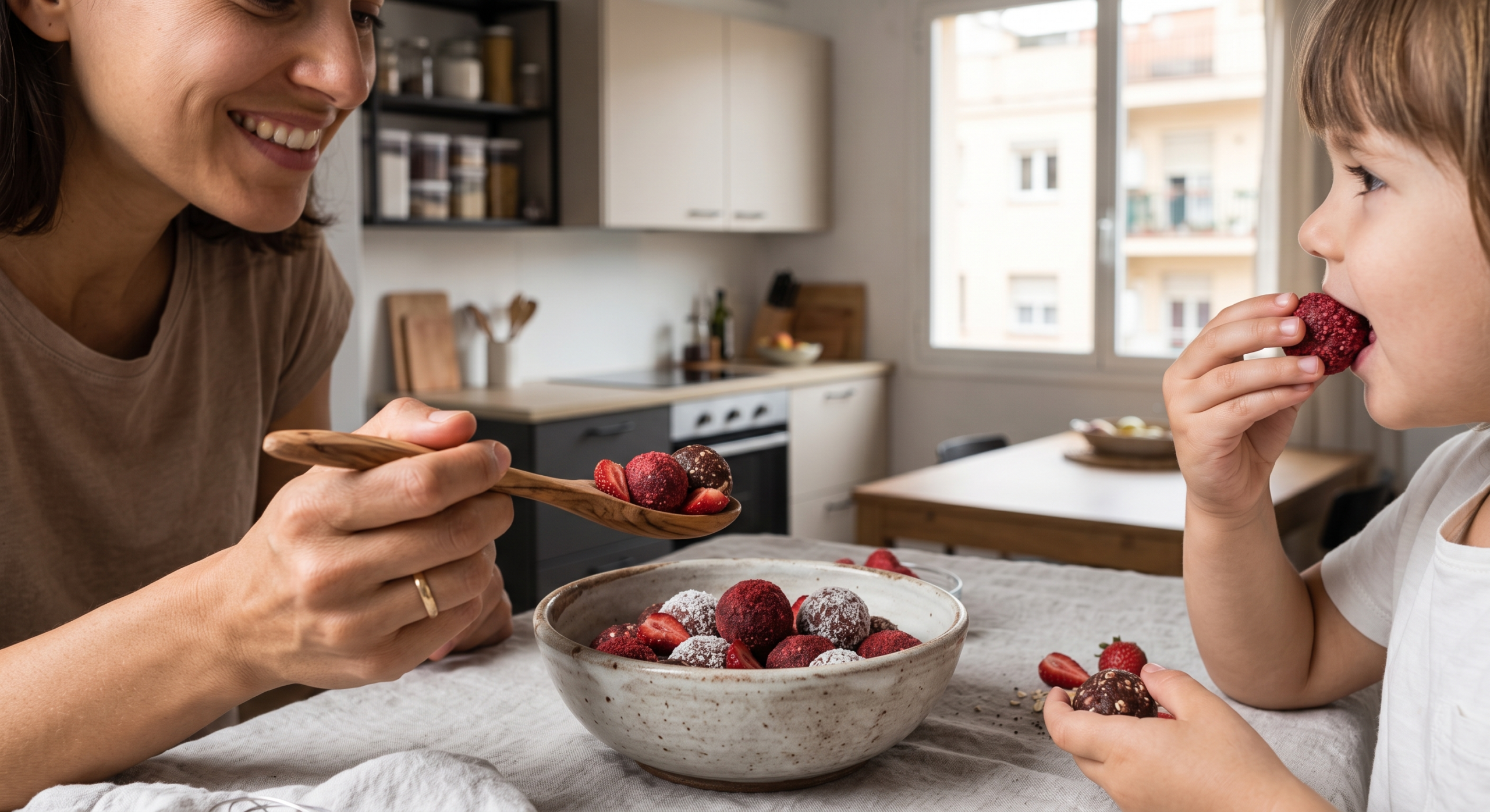 Vista superior de bolitas energéticas e ingredientes