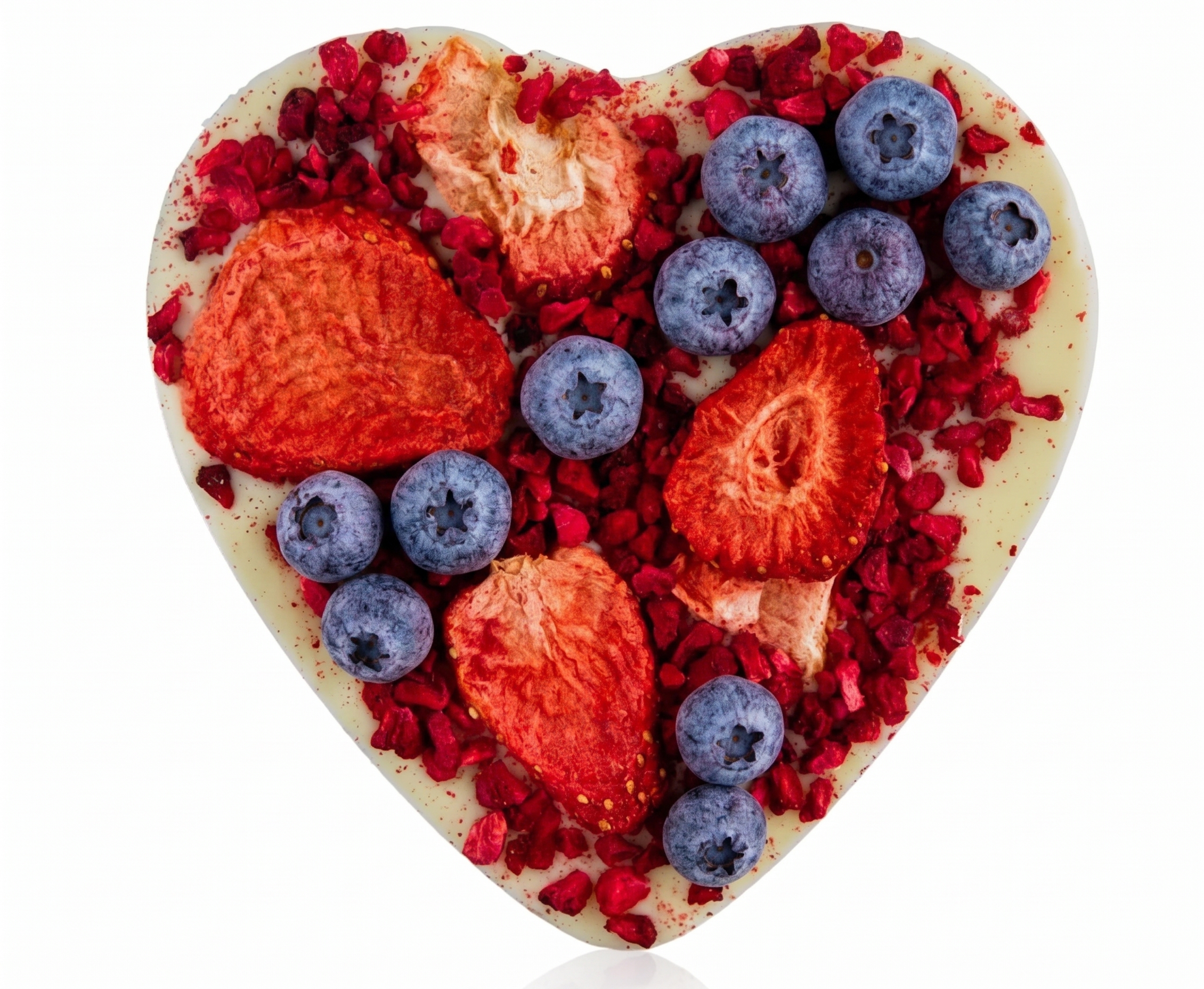 Chocolate en forma de corazón con fruta liofilizada